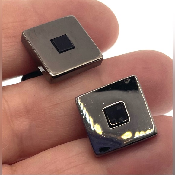 3 for $30 Vintage Gunmetal SilverTone Square Cufflinks Black Square Stone Center - Picture 2 of 7
